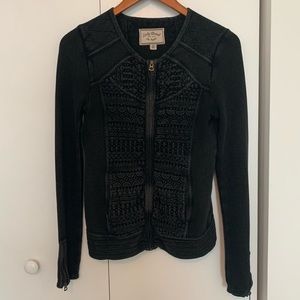 Lucky Brand Black Zip Up Crochet Cardigan Jacket